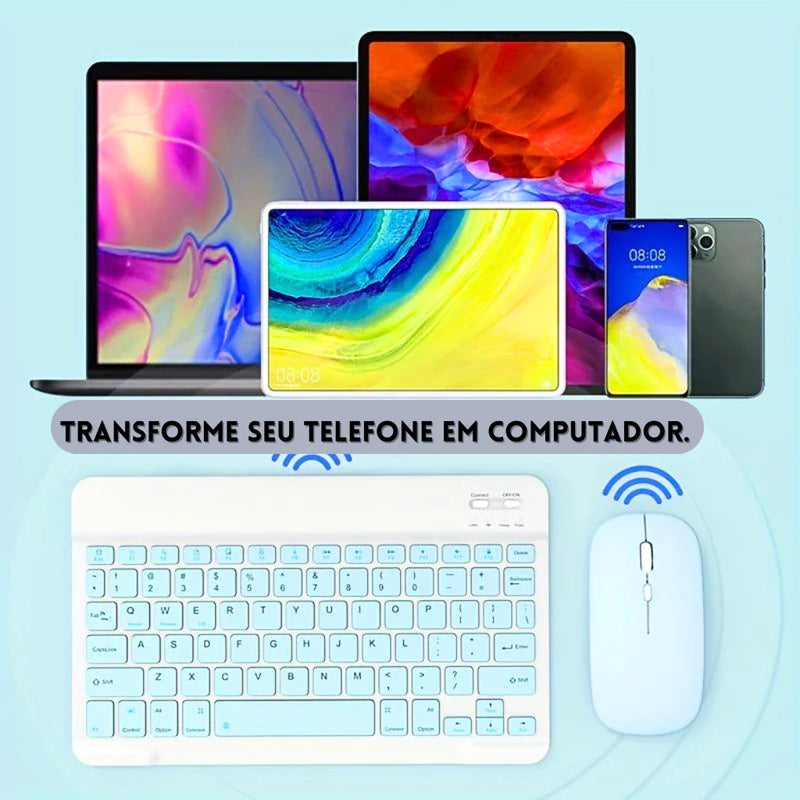 Kit Teclado e Mouse Bluetooth 3.0 Ultrafino