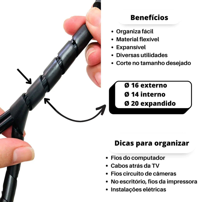 Organizador Espiral para Cabos - Disponível em 2 e 5 metros