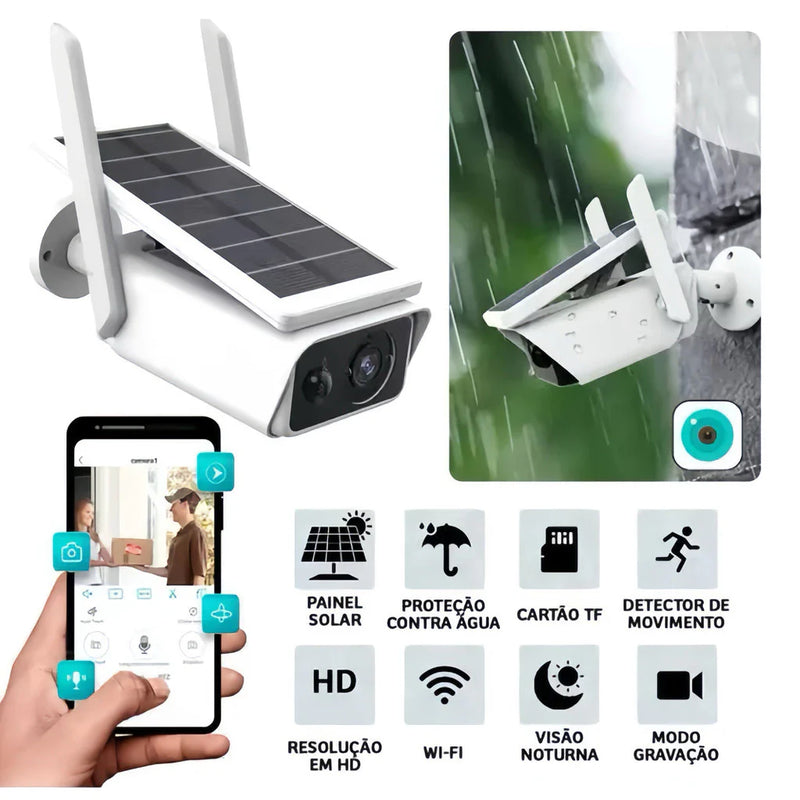 Câmera de Segurança Externa IP com Painel Solar