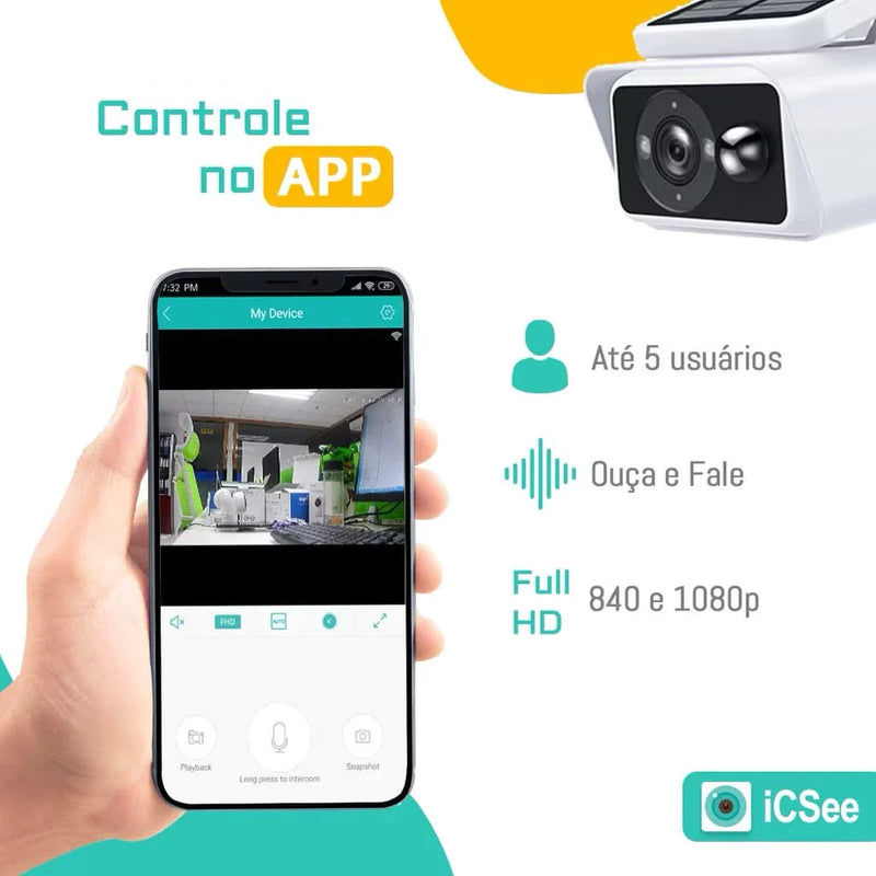 Câmera de Segurança Externa IP com Painel Solar